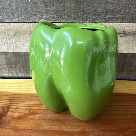 Vintage Art Pottery Green Bell Pepper Cookie Jar Ceramic Unique -no Lid - Picture 2 of 7